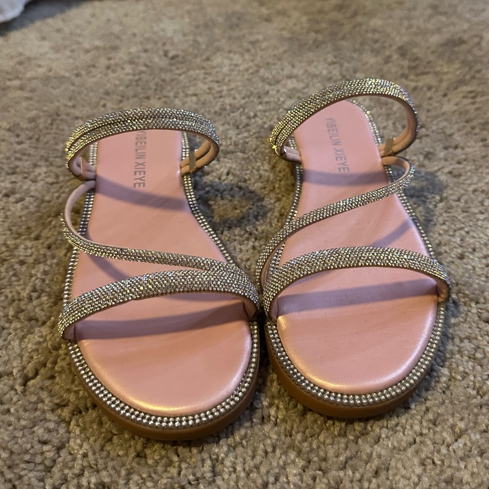 Rhinestone Embellished Pink Sandals - Yibeilin Xieye